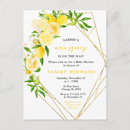 Lemons and Flowers with Foliage Baby Shower Postkarte (Vorderseite)