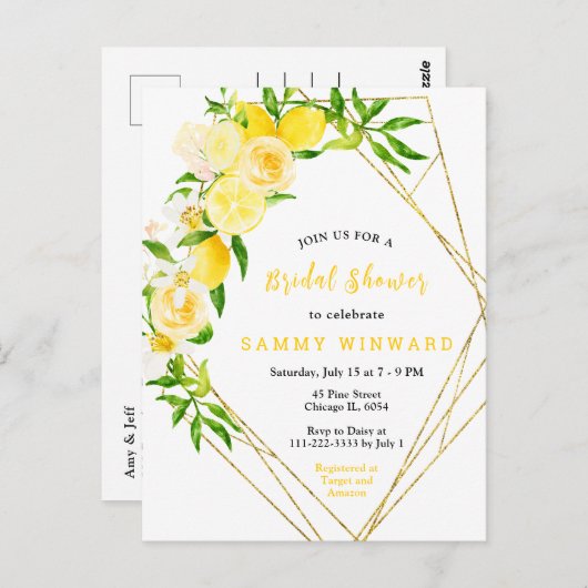 Lemons and Flowers with Foliage Bridal Shower Postkarte (Vorne/Hinten)