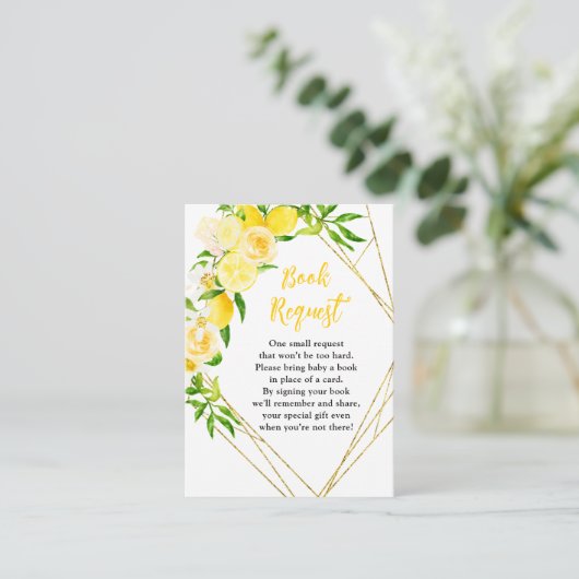 Lemons and Foliage Baby Shower Book Request Begleitkarte (Stehend Vorderseite)