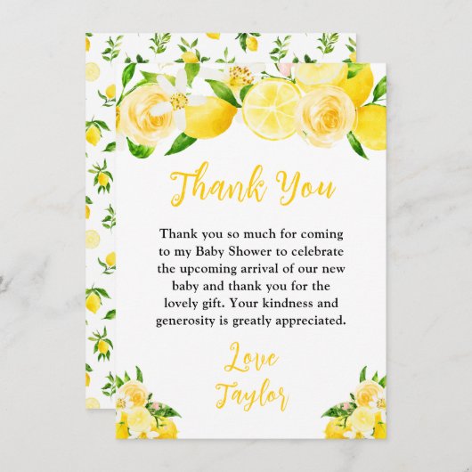 Lemons and Foliage Baby Shower Dankeskarte (Vorne/Hinten)