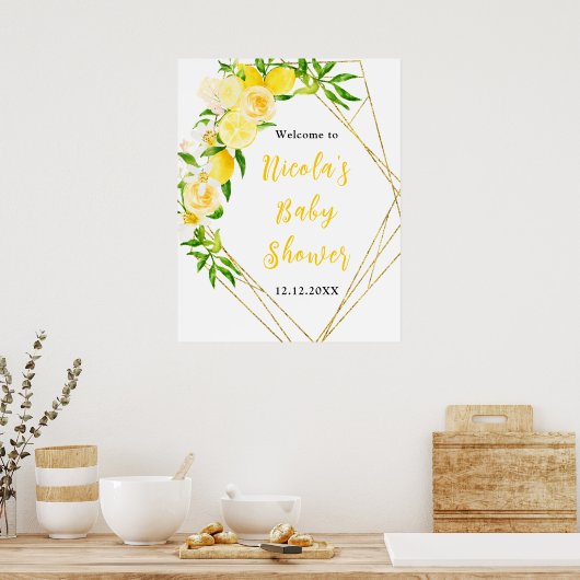 Lemons and Foliage Baby Shower Welcome Poster (Küche)