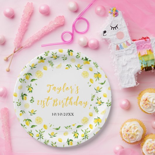 Lemons and Foliage Birthday Pappteller (Party)