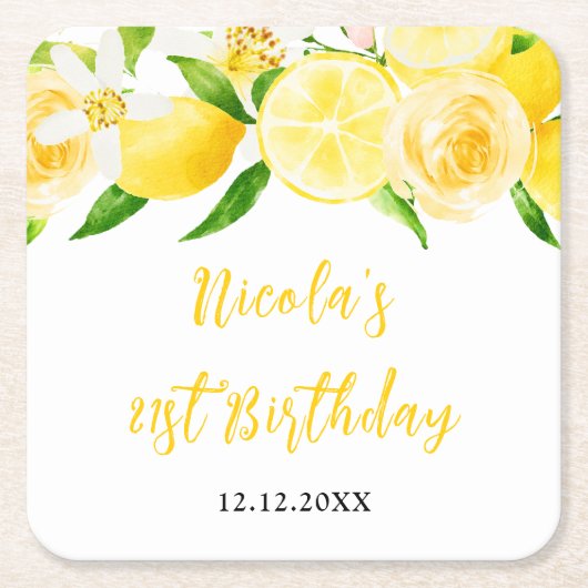 Lemons and Foliage Birthday Rechteckiger Pappuntersetzer (Vorderseite)