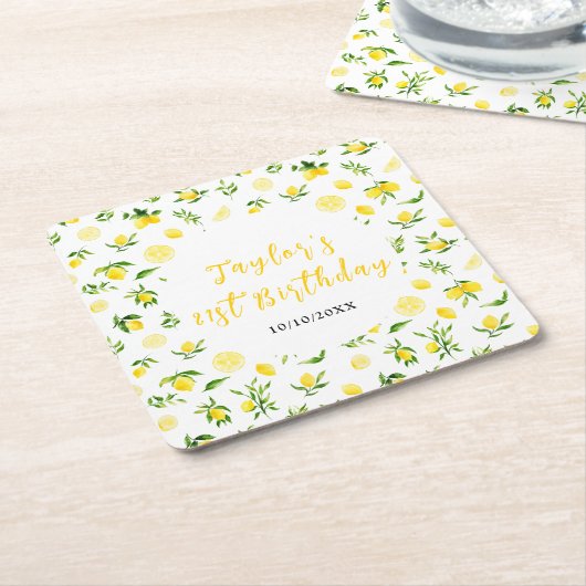 Lemons and Foliage Birthday Rechteckiger Pappuntersetzer (angewinkelt)