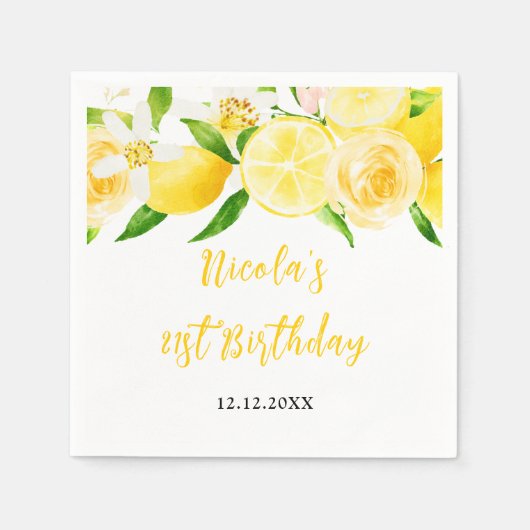 Lemons and Foliage Birthday Serviette (Vorderseite)