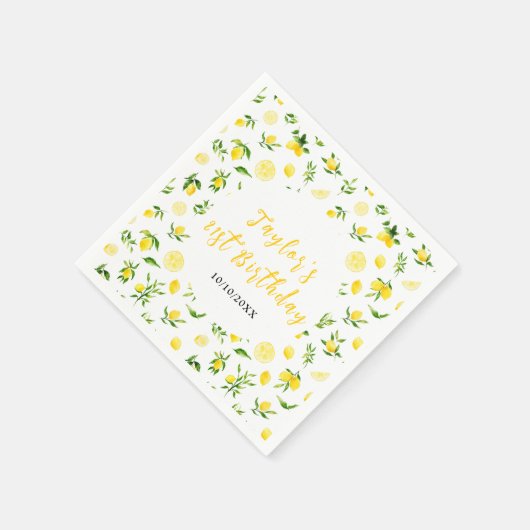 Lemons and Foliage Birthday Serviette (Ecke)