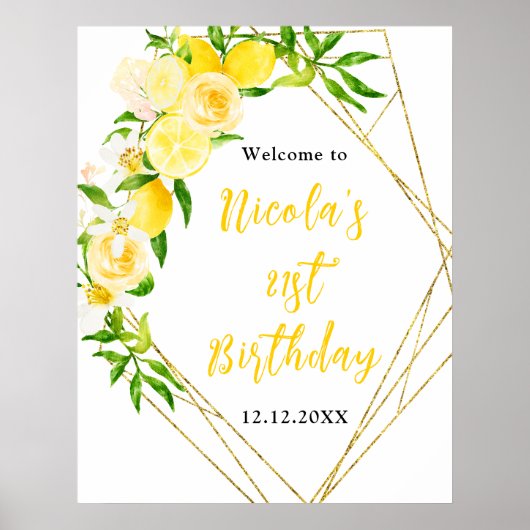 Lemons and Foliage Birthday Welcome Poster (Vorne)