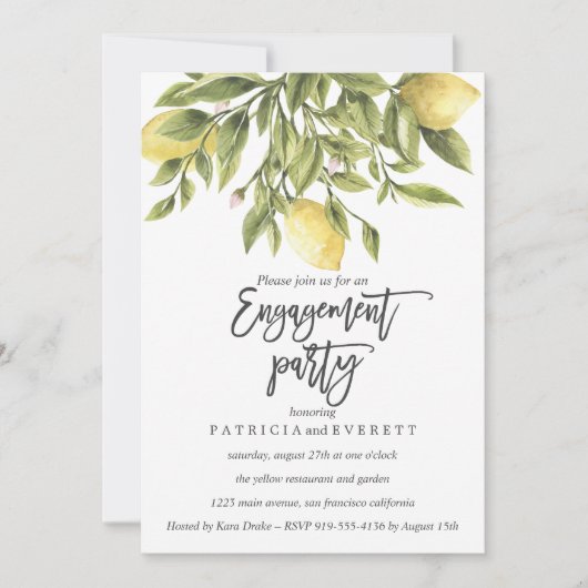 Lemons and Foliage Wedding Engagement Party v3 Einladung (Vorderseite)
