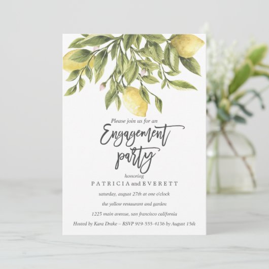 Lemons and Foliage Wedding Engagement Party v3 Einladung (Stehend Vorderseite)