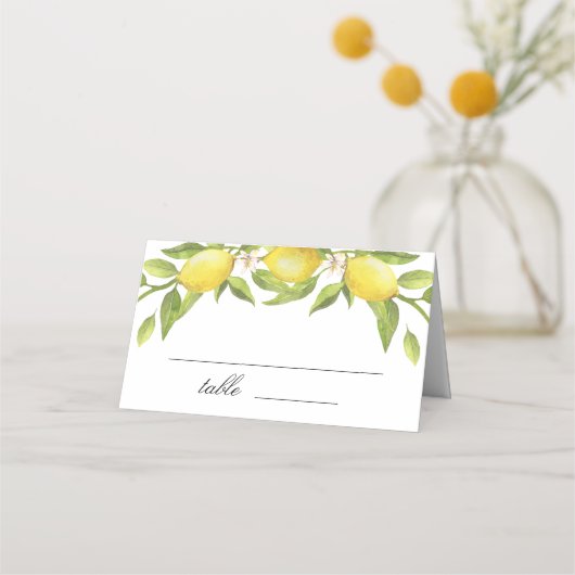 Lemons and Greenery Blossom Wedding Platzkarte (Vorderseite)