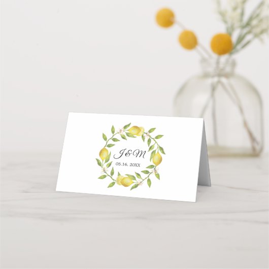 Lemons and Greenery Blossom Wedding Platzkarte (Rückseite)