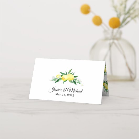 Lemons and Greenery Blossom Wedding Platzkarte (Rückseite)