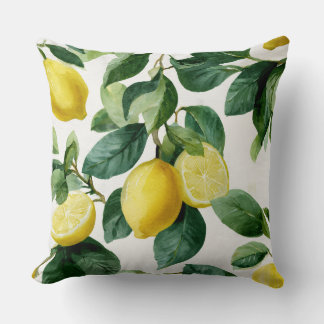 Lemons And Leaves Decorative Throw Pillow  Kissen