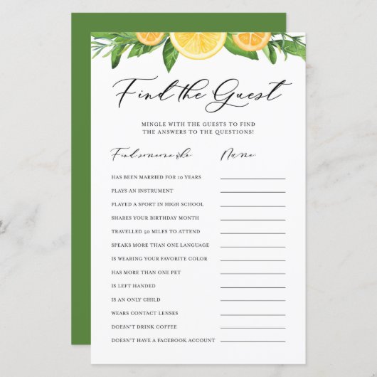 Lemons and Oranges Find the Guests Shower Game (Vorne/Hinten)