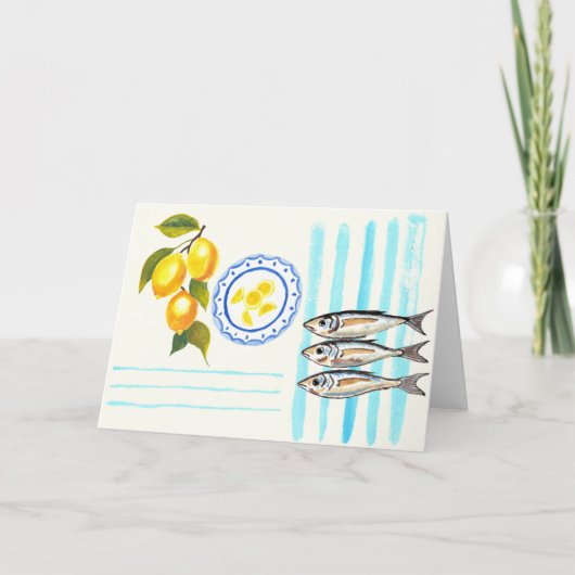 Lemons and sardines coastal greeting card dankeskarte (Vorderseite)