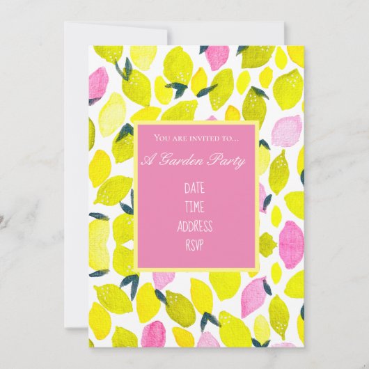 Lemons Aquarell Moderne Gartenanlage Party Einladung (Vorderseite)