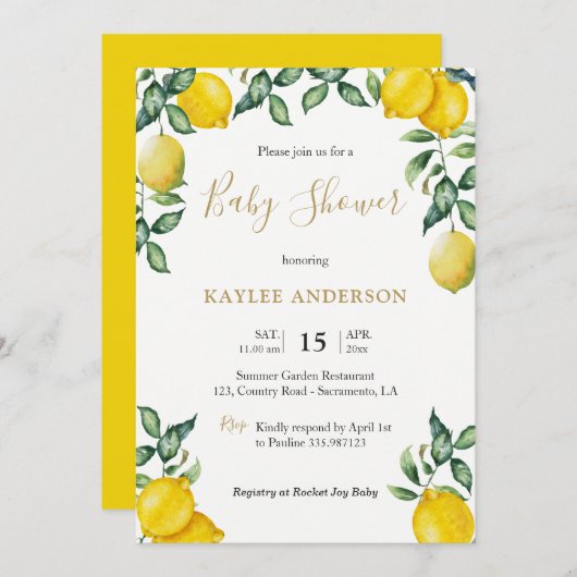 Lemons Baby Dusche Einladungskarte Einladung (Vorne/Hinten)