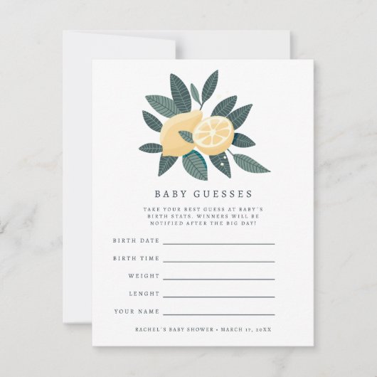 Lemons Baby Dusche Spielkarte Einladung (Vorderseite)