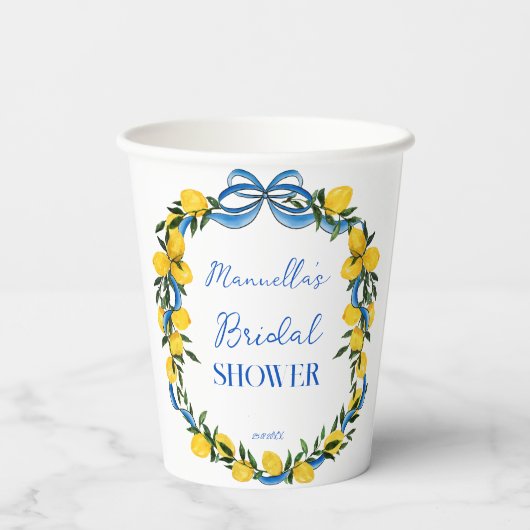 Lemons blaues Bugband Brautparty mit Monogramm Pappbecher (Rückseite)