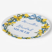 Lemons blaues Bugband Brautparty mit Monogramm Pappteller (Schrägansicht)