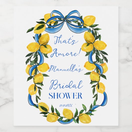 Lemons blaues Bugband Brautparty mit Monogramm Weinetikett (Einzelnes Label)