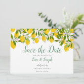Lemons Blossom Elegant Script Save The Date (Stehend Vorderseite)