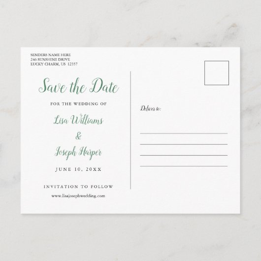 Lemons Blossom Elegantes Skript Save the Date Ankündigungspostkarte (Rückseite)