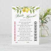 Lemons Blossom Greenerity Brautparty Game Card Einladung (Stehend Vorderseite)
