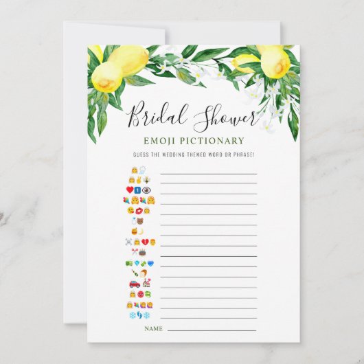 Lemons Blossom Greenerity Brautparty Game Card Einladung (Vorderseite)