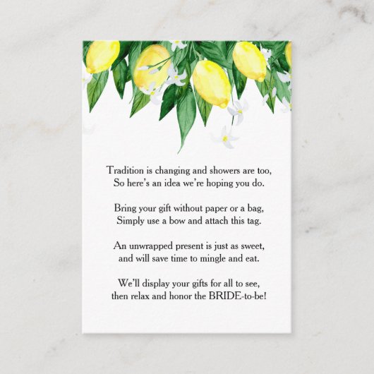 Lemons Blossom Greenerity Gift Brautparty Begleitkarte (Vorderseite)