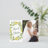 Lemons Blossom Greenerity Wedding Foto Vielen Dank Postkarte (Stehend Vorderseite)