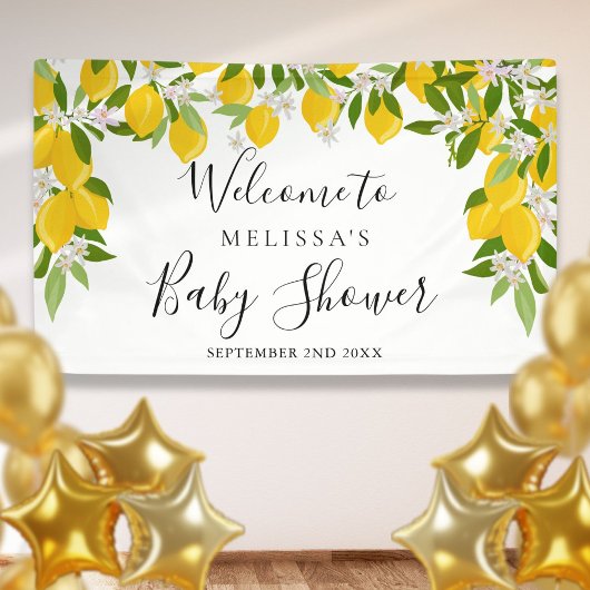Lemons Blossom Greenery Baby Dusche Willkommen Banner