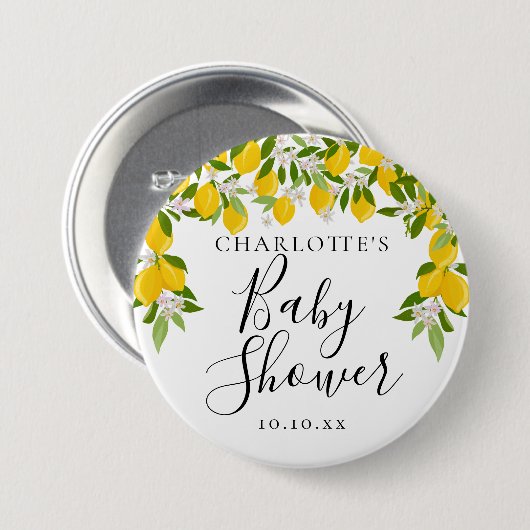 Lemons Blossom Greenery Baby Shower Button (Vorne & Hinten)