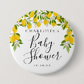 Lemons Blossom Greenery Baby Shower Button (Vorderseite)