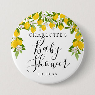 Lemons Blossom Greenery Baby Shower Button