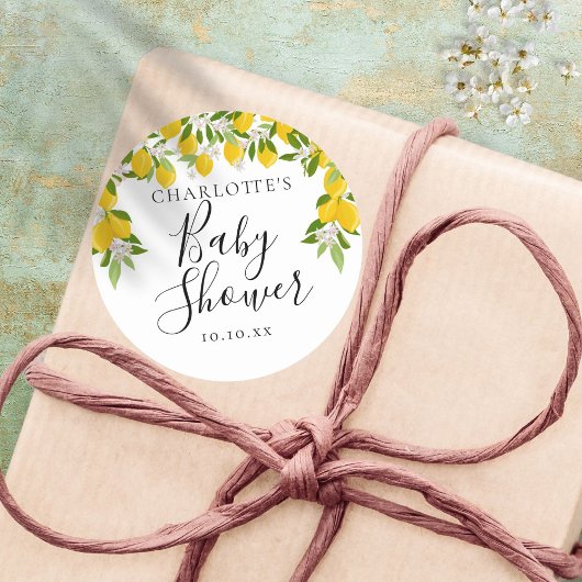 Lemons Blossom Greenery Baby Shower Runder Aufkleber