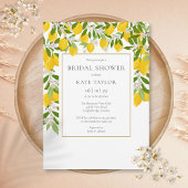 Lemons Blossom Greenery Elegantes Gold Brautparty Einladung