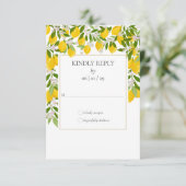 Lemons Blossom Greenery Gold Geometric Wedding RSVP Karte (Stehend Vorderseite)