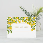 Lemons Blossom Greenery Gold Geometrie Dankeskarte (Stehend Vorderseite)