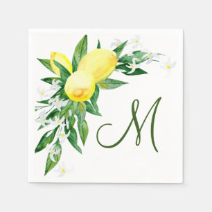 Lemons Blossom Greenery Monogram Party Paper Serviette