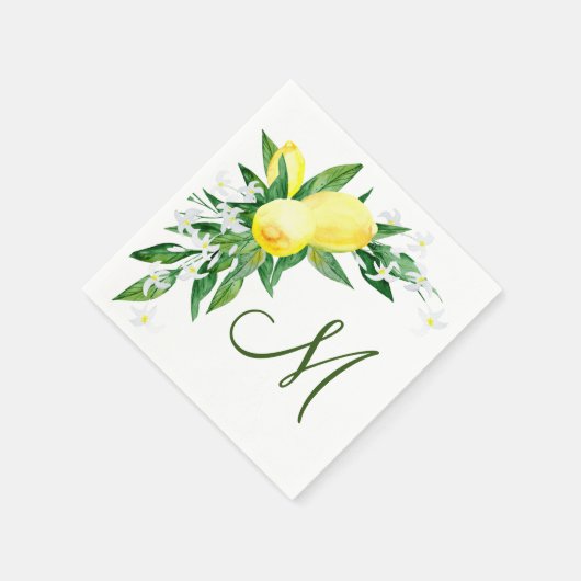 Lemons Blossom Greenery Monogram Party Paper Serviette (Ecke)