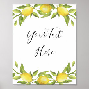 Lemons Blossom Grüne Aquarellzeichen Poster