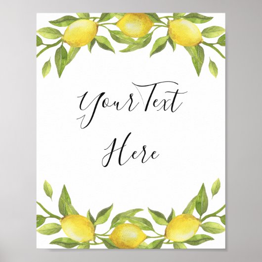 Lemons Blossom Grüne Aquarellzeichen Poster (Vorne)