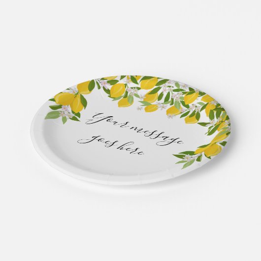 Lemons Blossom Grüne Elegante Skriptmeldung Pappteller (Schrägansicht)