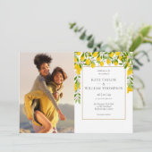 Lemons Blossom Grüne Fotos Hochzeit Einladung (Stehend Vorderseite)