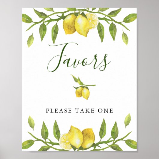 Lemons Blossom Grüne Gastgeschenk Hochzeit Schild (Vorne)