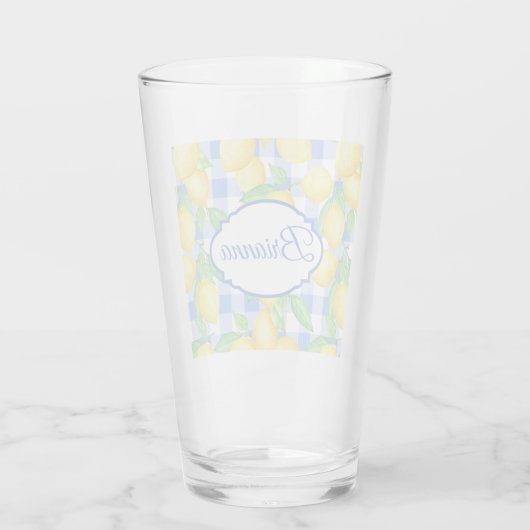Lemons & Blue Gingham Personalisiert Glass Glas (Rückseite)