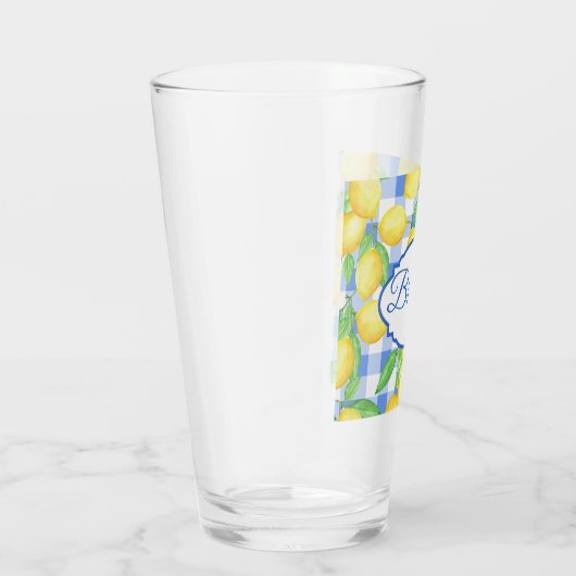 Lemons & Blue Gingham Personalisiert Glass Glas (Rechts)