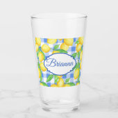 Lemons & Blue Gingham Personalisiert Glass Glas (Vorderseite)