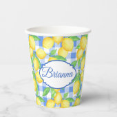 Lemons & Blue Gingham Personalisiert Glass Pappbecher (Vorderseite)
